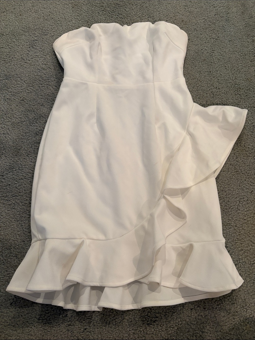 Hello Molly Strapless White Ruffle Hem Dress